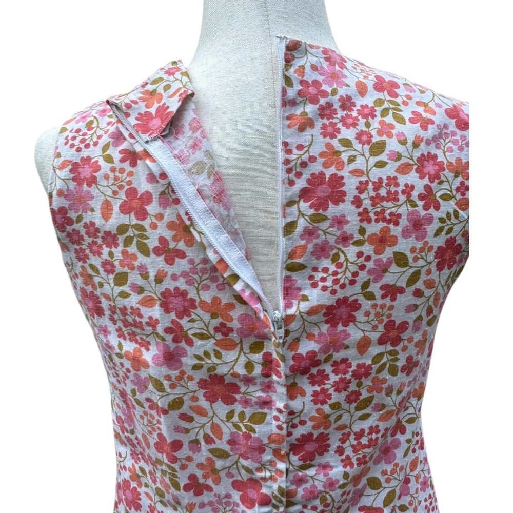 Vintage 60s Floral Tunic Top Mod Sleeveless Pink Cottagecore Boho M 8 10 Flowers - Picture 4 of 11
